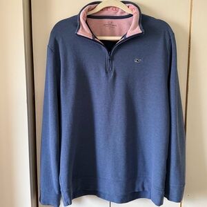 Vineyard Vines Men's Quarter-Zip in Navy and Pink Size L 100% Pima Cotton